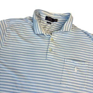 Polo Ralph Lauren Polo Shirt Mens XL Blue White Striped Classic Fit Pocket Pony‎